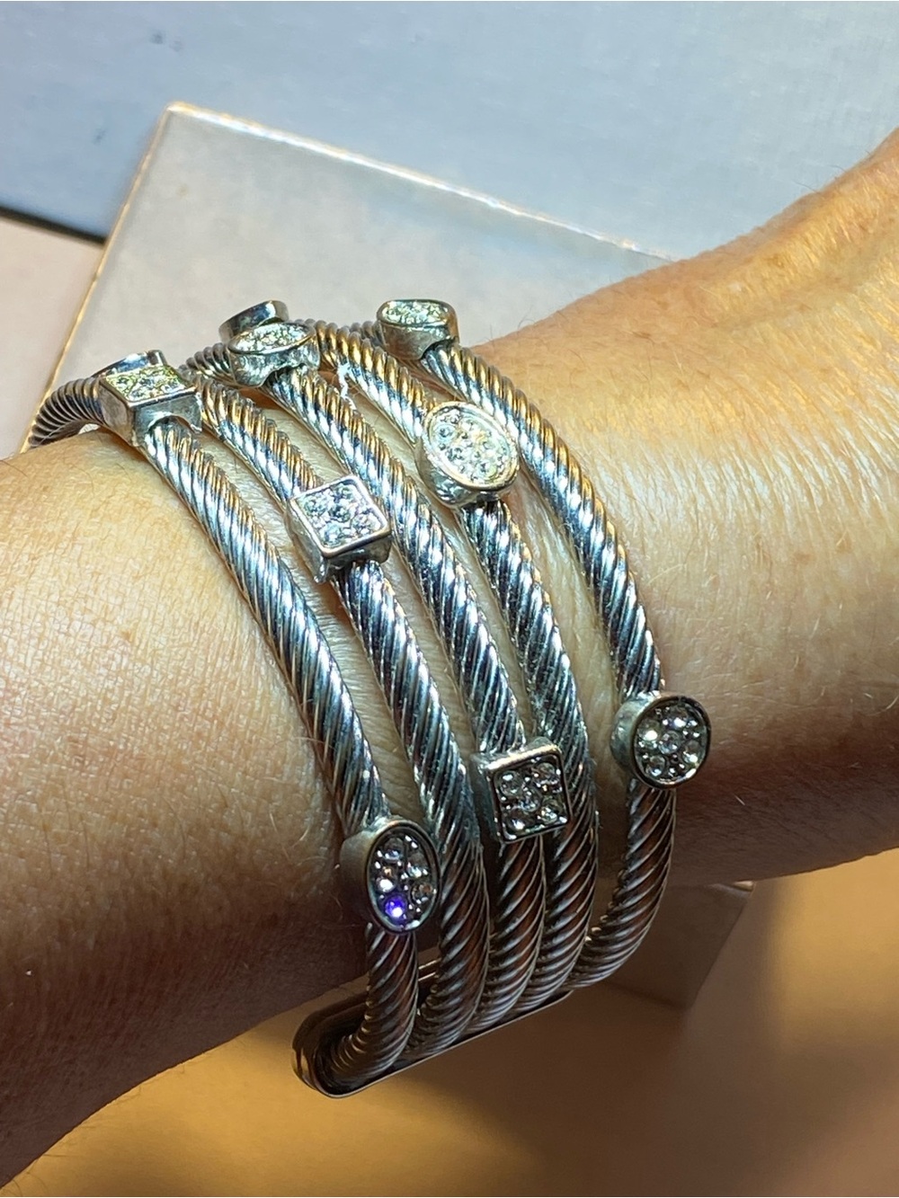 Confetti 5-Row Paved Crystal Silver Tone Cable Cuff Bracelet